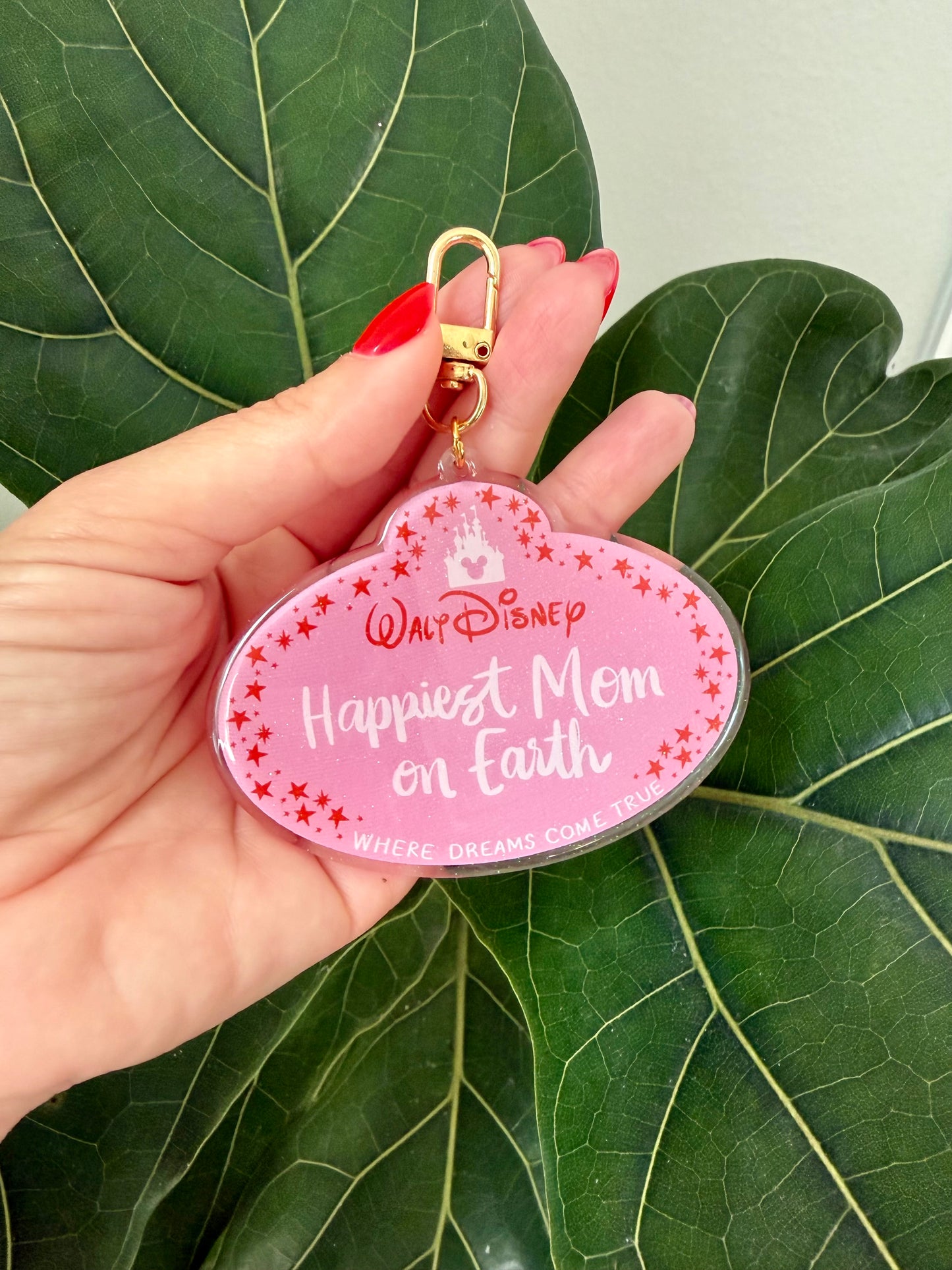 Pink Happiest Mom on Earth Acrylic Bag Charm