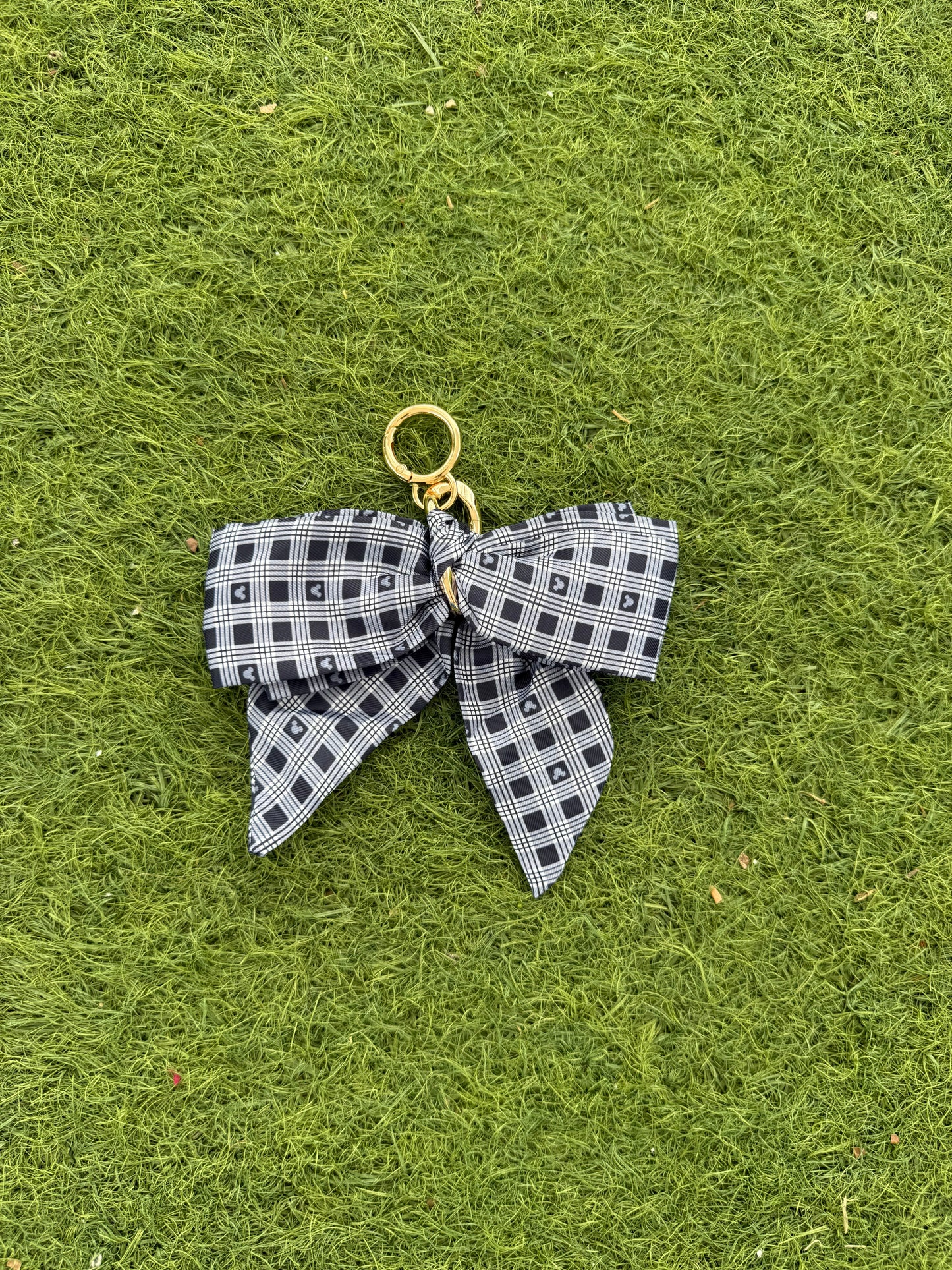 Black Plaid Bow Bag Charm