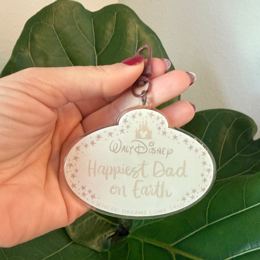 Neutral Happiest Dad on Earth Acrylic Bag Charm