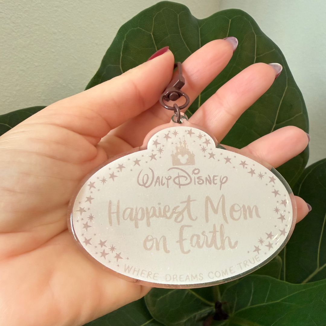 Neutral Happiest Mom on Earth Acrylic Bag Charm